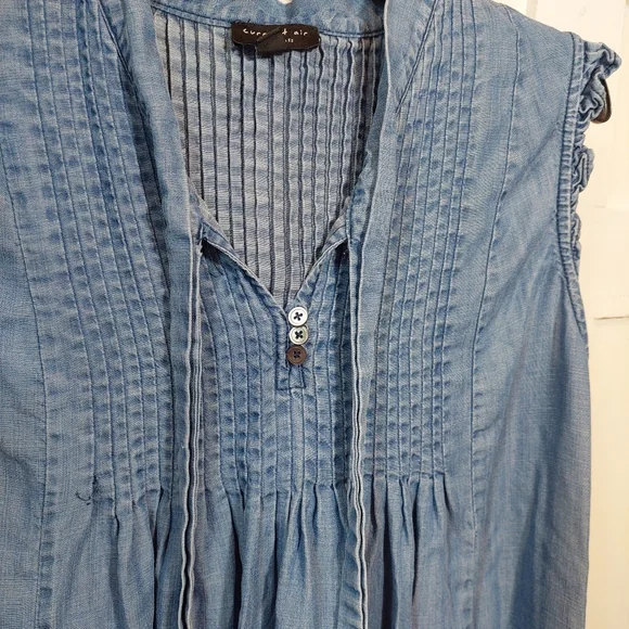 Current Air LA Chambray Denim Dress Small Boho Ruffle Tie Front Lightweight - Picture 4 of 6